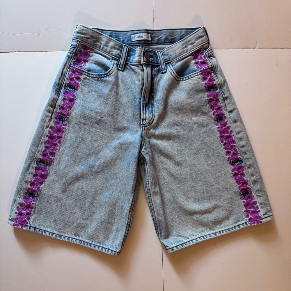 Lilo & Stitch Kids Embroidered Longline Denim Shorts